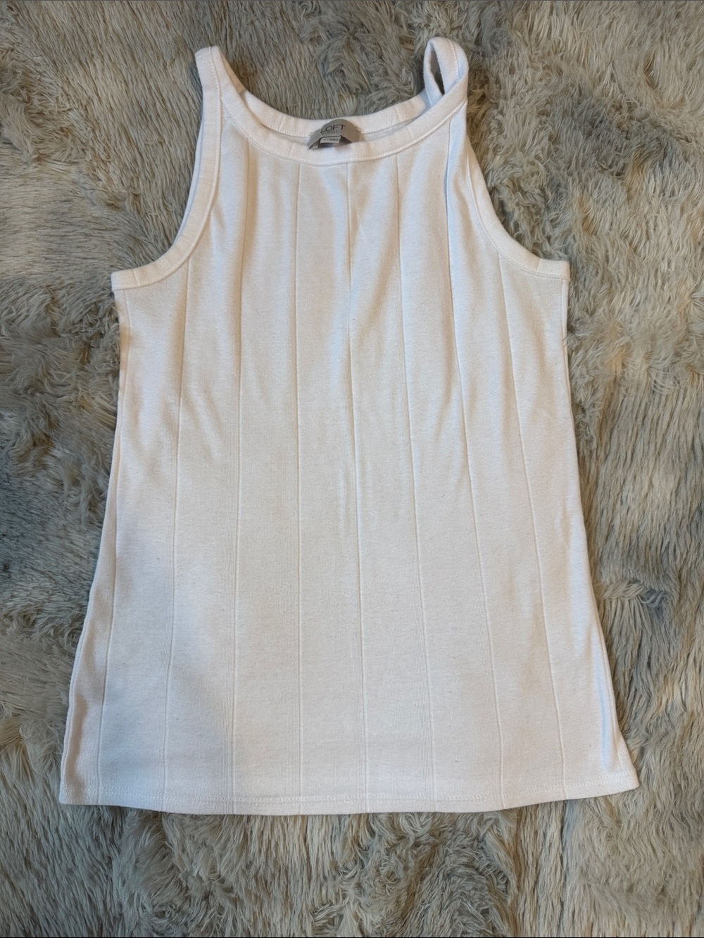 LOFT White Ribbed Sleeveless Top